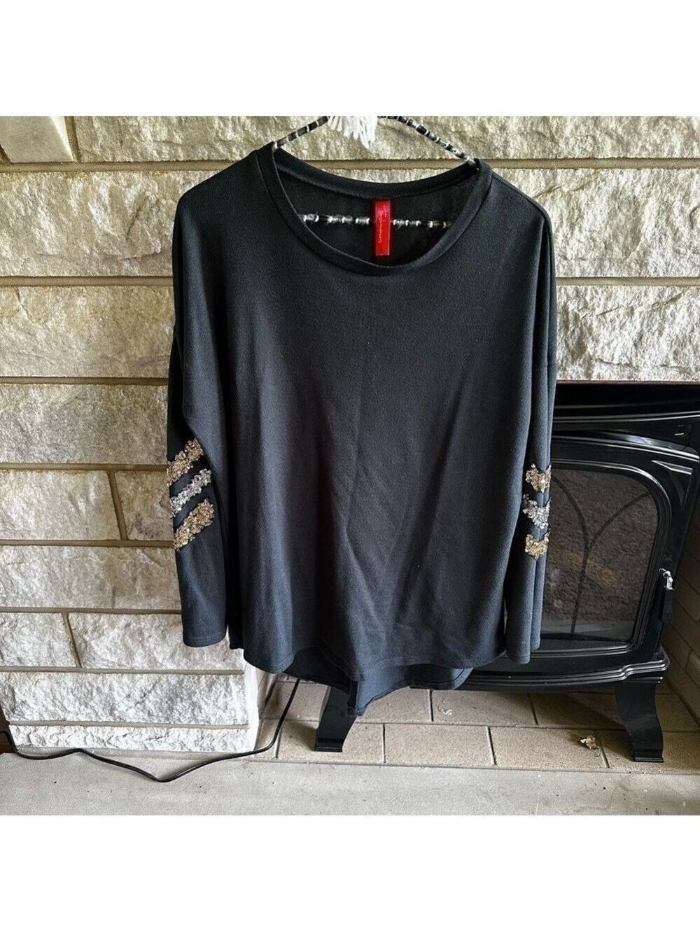 *5 for $45* Fashionomics black dolman long sleeve top sequins medium